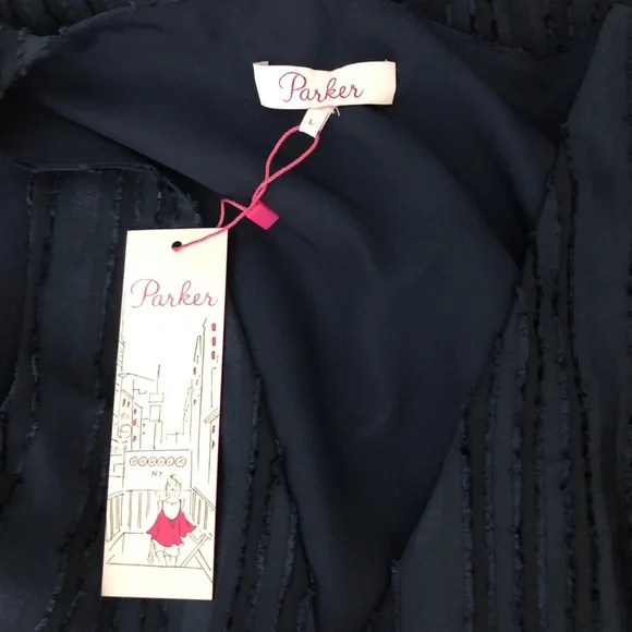 Parker Size L Blue Wrap-front Blouson Dress New - Picture 4 of 4